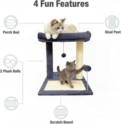 Cat Scratching Post, 19.69" H(50Cm) Cat Tree with Cat Bed, Scratching Posts for Indoor Cats with Two Plush Balls Toy, Small Cat Tree for Kittens/Cats Playing and Relaxing (20 in Grey Cat Tree)3