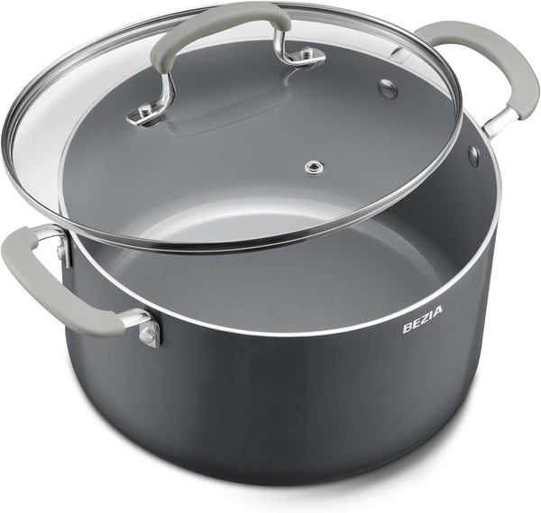 12QT Non Stick Stock Pot with Lid, Ceramic Big Cooking Pot for Soup | Stay-Cool Silicone Handles1