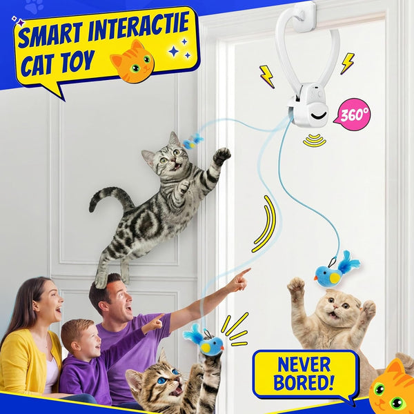 CATPICK Interactive Doorway Cat Toy, No-Adhesive Clip-On for Indoor Cats | Automatic Retractable Bird-And-Mouse Motion with 8-Minute Auto-Play, Touch-To-Wake Response, USB Charging, 2 Birds & 1 Mouse2