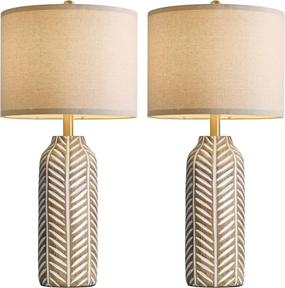 26" Farmhouse Table Lamps Set of 2 - Vintage Leaf Design, Rustic Resin Nightstand Lamps for Bedroom, Living Room, Nursery, Hallway, Elegant Living Room Lamps with Linen Shades Antique Brown5