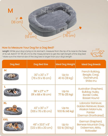 Feandrea Dog Bed, Medium Orthopaedic Dog Sofa Bed, 30 X 20 X 7 Inches, Egg Crate Foam, Waterproof Liner, Raised Edges, Removable and Machine Washable Cover, Non-Slip, Light Gray UPGW281G016
