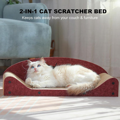 26" Cat Scratcher Bed, Large Scratcher Couch for Indoor Cats, Cardboard Scratcher Sofa, Durable Scratch Pad with Ball, Furniture Protector (Brown, Large)6
