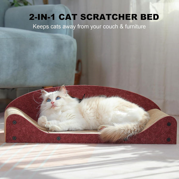 26" Cat Scratcher Bed, Large Scratcher Couch for Indoor Cats, Cardboard Scratcher Sofa, Durable Scratch Pad with Ball, Furniture Protector (Brown, Large)6
