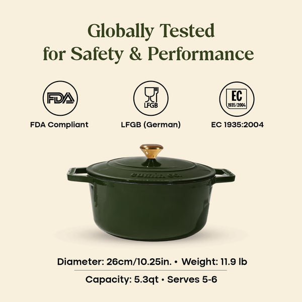 Enameled Cast Iron Dutch Oven/Biryani Pot with Lid, 5 QT Heavy Duty Casserole Pot – Non Toxic PFAS Free Cookware – Oven Safe Bread & Soup Pot – 4 Layer Enamel Caoted Cast Iron (Green, 10Inch)2