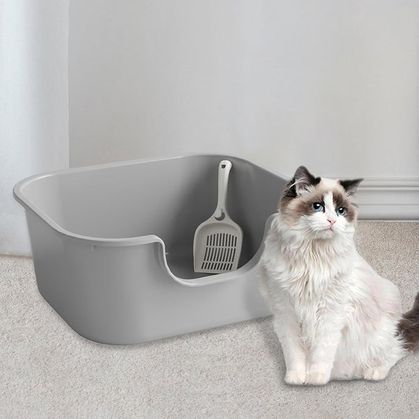 Oversized Open Top Pet Litter Tray with High Sides - Semi Closed Cat Litter Basin Portable Bedpan for Cats- Grey6