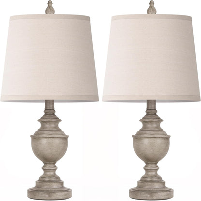 Retro Table Lamps Set of 2, Bedside Lamp for Bedroom Rustic Farmhouse Table Lamps for Living Room, 22" Vintage Nightstand Lamps with White Shades, Antique Grey2