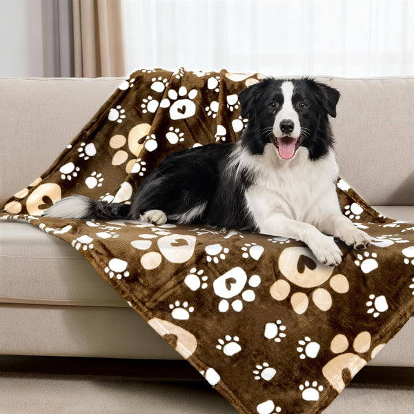 Rezutan Blanket for Large Dogs, Cat Flannel Washable Soft Pet Mat Throw Cover for Kennels-Beds, Sofas, Furniture Protection, Cute Paw Pattern, Black, 50X40 Inch20