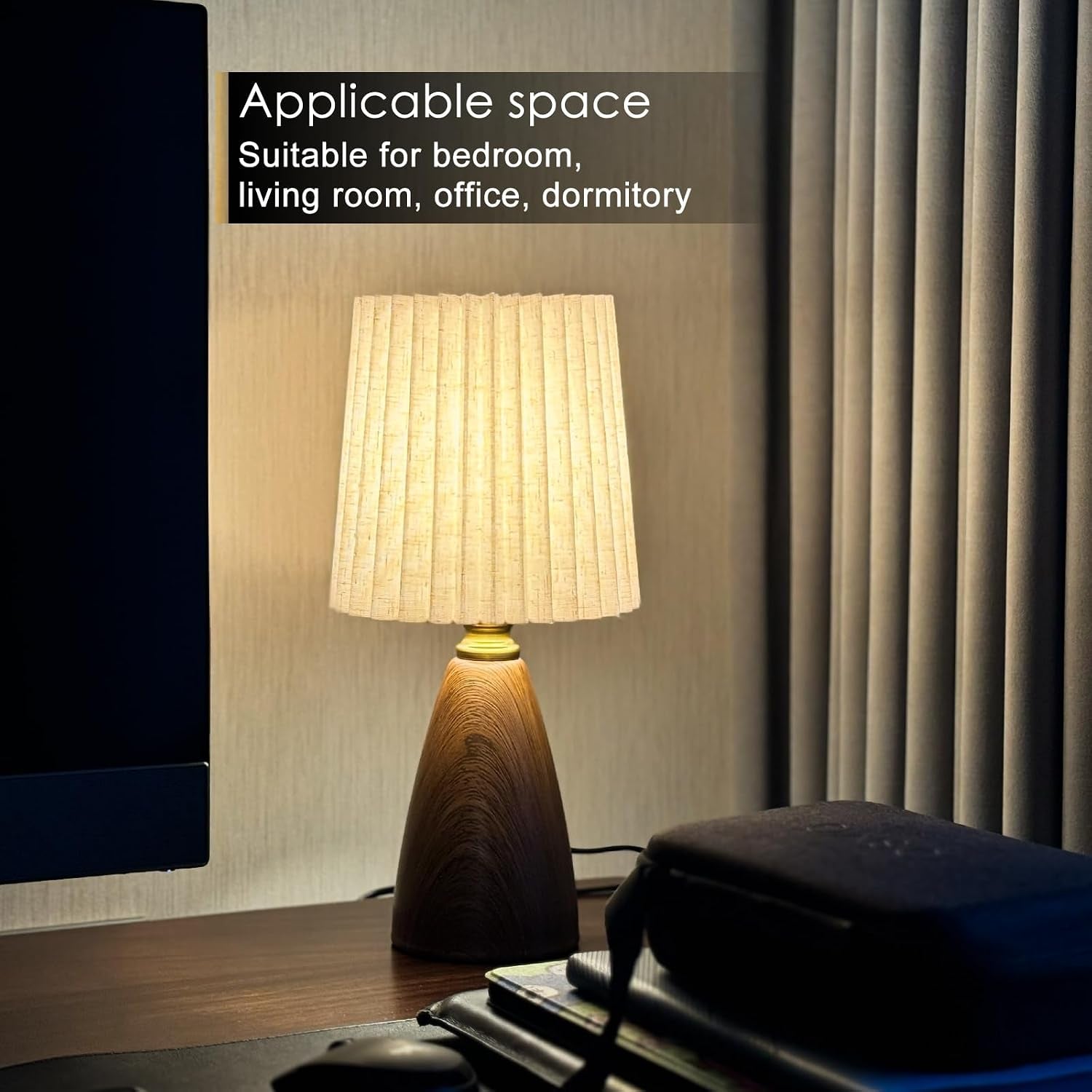 small-pleated-table-lamp-for-bedroom-bedside-lamps-for-nightstand-dimmable-desk-lamp-ceramic-wood-grain-base-round-flaxen-fabric-shade-for-living-room-kids-room-led-bulb-includedart-deco
