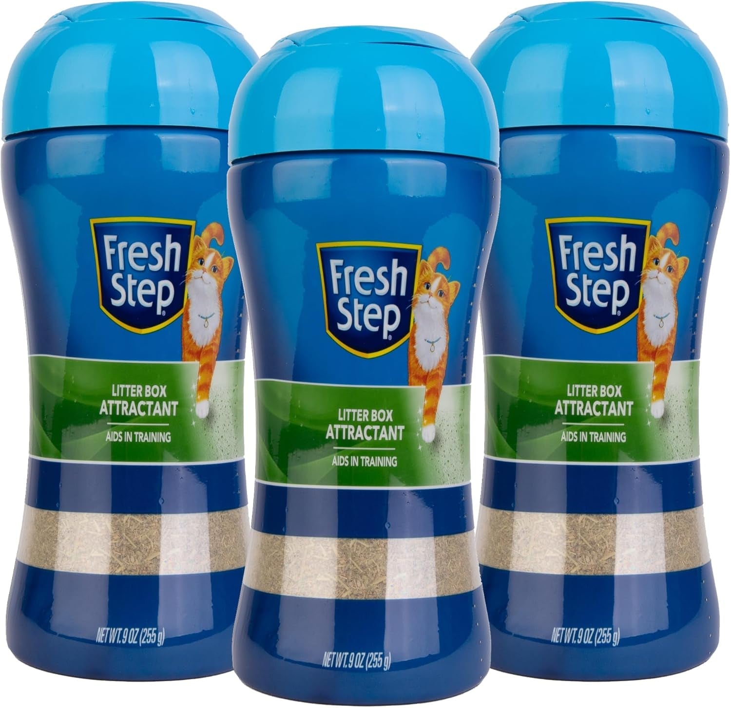 fresh-step-litter-box-attractant-powder-cat-litter-training-aid-encourages-litter-box-use-herbal-blend-additive-works-with-any-litter-type-for-cats-and-kittens-no-mess-bottle-9-ounce-3-pack