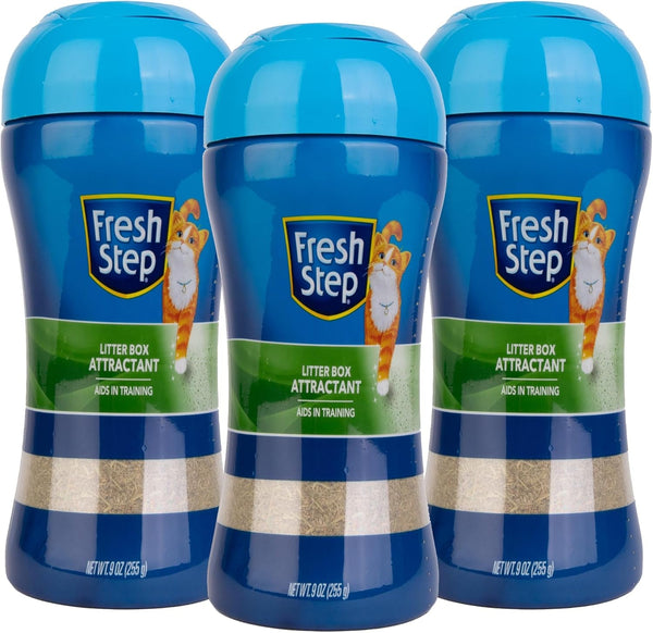 Fresh Step Litter Box Attractant Powder Cat Litter Training Aid Encourages Litter Box Use Herbal Blend Additive Works with Any Litter Type for Cats and Kittens No-Mess Bottle 9 Ounce 3 Pack1