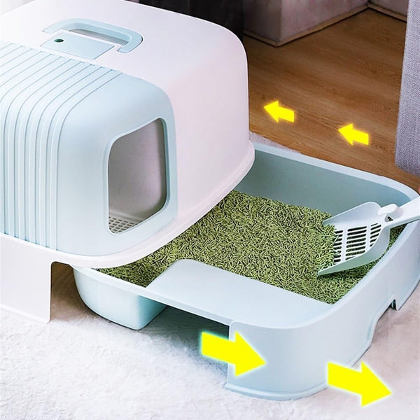 Pet Supplies, Hooded Cat Litter Box with Scoop & Handle, Portable Enclosed Tray(Blue)7