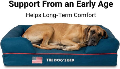 The Dog’S Bed Orthopedic Memory Foam Dog Bed with Bolsters for Large Dogs, High Density Support Mattress, Low Front Entry, Removable Washable Cover, Oxford Fabric, Blue with Dark Red Trim, Large5