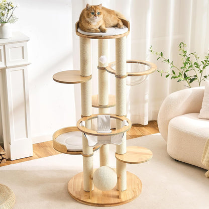 Modern Cat Tree Small Tower with Scratching Post for Indoor, 28 Inch Solid Wood Multifunctional Corner Cat Tree Tower with Bed, Dangling Ball,Interactive Rope, Scratching Board13