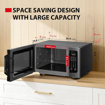 Flatbed Microwave Oven with Inverter Technology, 1.3 Cu.Ft, 1200W | Inverter Microwave, Smart Sensor, Mute Function, No Turntable, Countertop, Black Stainless Steel,3
