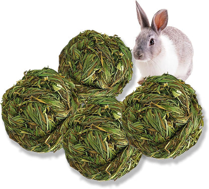 PINVNBY Hay Balls for Rabbits,4 PCS 100% Natural Timothy Hay Bunny Chew Toys Small Animal Teeth Grinding Activity Woven Play Ball for Rabbit,Guinea Pigs,Hamsters,Chinchillas1