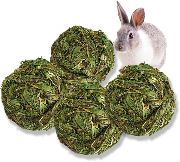 PINVNBY Hay Balls for Rabbits,4 PCS 100% Natural Timothy Hay Bunny Chew Toys Small Animal Teeth Grinding Activity Woven Play Ball for Rabbit,Guinea Pigs,Hamsters,Chinchillas1