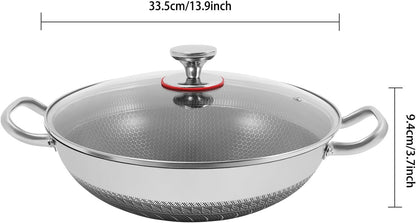 Wok Pan,Hybrid Wok with Lid,Non Stick Stainless Steel Woks & Stir-Fry Pans Nonstick Frying Pan Dishwasher and Oven Safe, Works on Induction (13 Inch)2