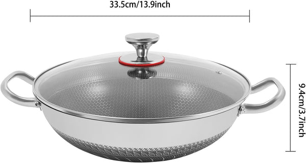 Wok Pan,Hybrid Wok with Lid,Non Stick Stainless Steel Woks & Stir-Fry Pans Nonstick Frying Pan Dishwasher and Oven Safe, Works on Induction (13 Inch)2