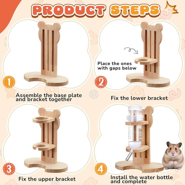 4 Pcs Hamster Cage Accessories Water Bottle Set,Rectangle | Hamster Sand Bath Box Feeding Bowl Climbing Toy Wooden Ladder Bridge Set for Rat Mice Small Animals Habitat Decor Enrichment4