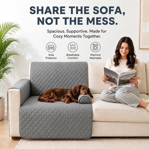 Calming Dog Bed for Couch, Single Seater Couch Dog Bed, Washable Dog Bed for Sofa, Non-Slip Water-Resistant Dog Sofa Mat for Furniture Protector, for Large Medium Small Dogs and Cats (Light Gray, A)2