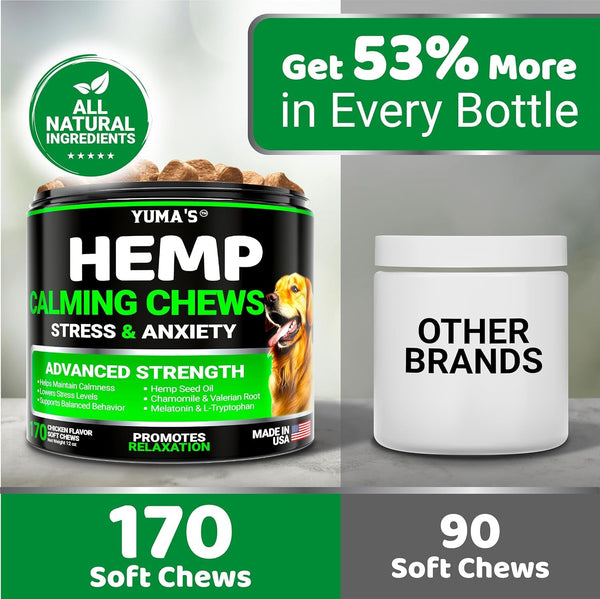 Hemp Calming Chews for Dogs - Advanced Dog Calming Chews - 170 Chews - Anxiety Relief Treats - Separation Aid, Barking, Stress Relief, Thunderstorms - Melatonin - Hemp Oil - Made in USA5