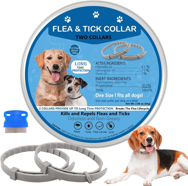 Flea Collar for Dogs, 2 Pack Collar for Dogs, 12 Months Protection, Waterproof, Adjustable One Size Fits All, Grey1