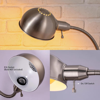 Adjustable Floor Lamp with Flexible Gooseneck and Rotatable Shade, E26 Socket, 10-Inch Base - Ideal for Reading, Bedside, Living Room, Brushed Nickel5