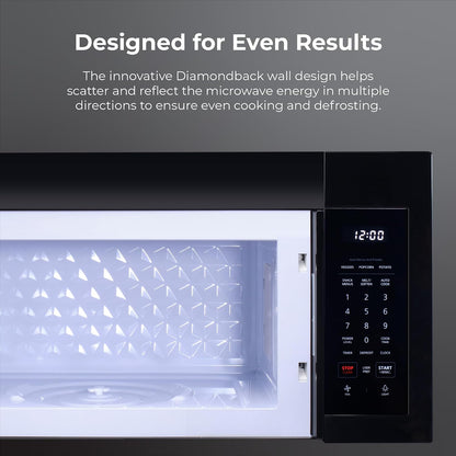 Over-The-Range Microwave – 1.7 Cu. Ft. Capacity, Black | 1000 Watts, 300 CFM Vent Fan, 12.4" Glass Cooking Tray, Preset Cooking Controls, Child Lock, LED Lighting6