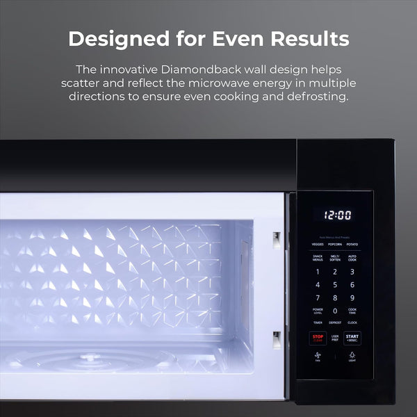 Over-The-Range Microwave – 1.7 Cu. Ft. Capacity, Black | 1000 Watts, 300 CFM Vent Fan, 12.4" Glass Cooking Tray, Preset Cooking Controls, Child Lock, LED Lighting6