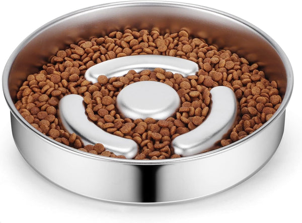 AIPERRO Stainless Steel Non Slip Slow Feeder Dog Bowl, 4 Cups Metal Dog Food Bowls for Medium and Large Dogs, Fun Bloat Stop Pet Bowl Dogs Water Bowl for Fast Eaters, Slows down Pets Eating2