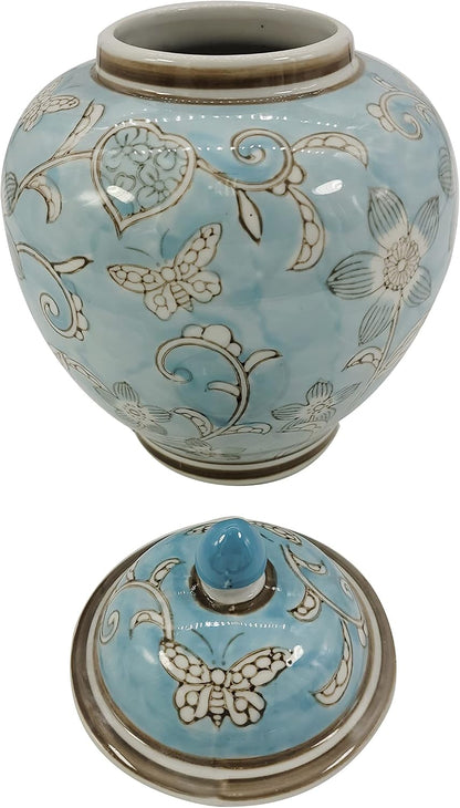 Light Blue and White Floral Chinoiserie Ginger Jar 10" with Lid - Ginger Jar, Tea Storage, Decorative, Home Decor Jar3