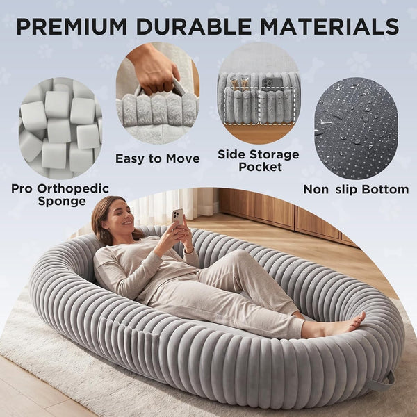Oversized Human Dog Bed for Large Breed Dogs, 77.5X61.8X9.8 Inch Extra Large Plush Orthopedic Bed with Washable Removable Cover, Non-Slip Bottom, Soft Plush Shared Bed for Bedroom Living Room5