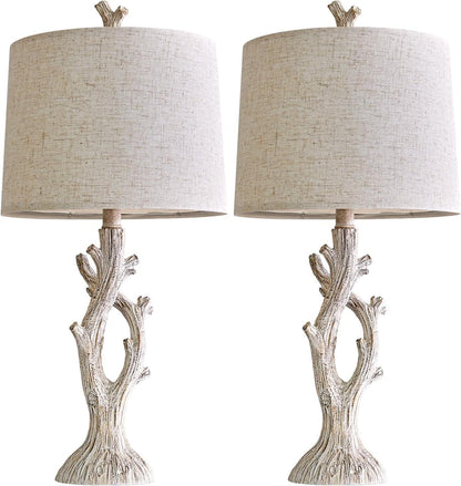 Farmhouse Table Lamps Set of 2 for Living Room Bedroom Bedside Tree Lamp Nightstand End Table 25" Lamps Vintage Natural Style7