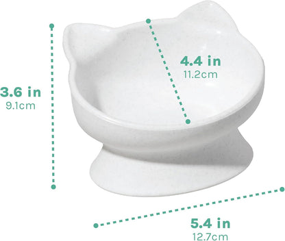 Kitty City Elevated Cat Bowls (Set of 2), Whisker-Friendly Raised Cat Food & Water Dishes, Modern Pedestal Design, Dishwasher Safe, 6.5 Oz Each – White & Gray6