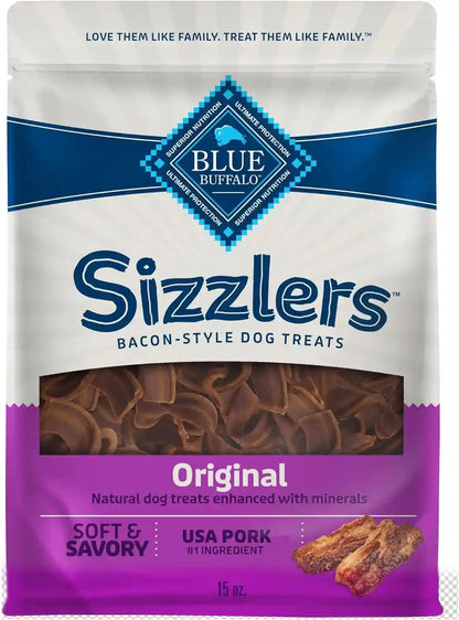Blue Buffalo Sizzlers Natural Soft Dog Treats, Bacon-Style Soft-Moist Dog Treats with Real USA Pork, Original Flavor, 6-Oz Bag14