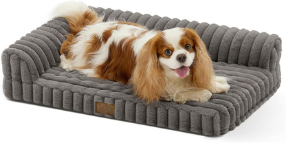 COZY KISS Ultra Soft Faux Rabbit Fur Dog Bed for Medium Dogs – 36"X27" Orthopedic Foam Couch, Removable Washable Cover & Waterproof Lining, Cream15