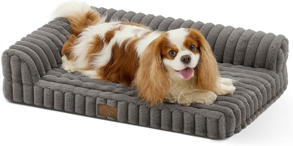 COZY KISS Ultra Soft Faux Rabbit Fur Dog Bed for Medium Dogs – 36"X27" Orthopedic Foam Couch, Removable Washable Cover & Waterproof Lining, Cream15