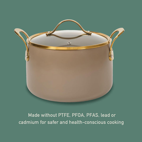 Two Time Oprah'S Favorite Things Winner - 8 Quart Stock Pot W/Lid – Pfas-Free Ceramic Nonstick Dutch Oven Heavy Duty Aluminum Oven Safe Dishwasher Safe Cappuccino Cream W/Gold Handles6