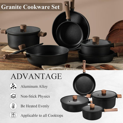 13 Pcs Pots and Pans Set Nonstick, Titanium Nonstick Cookware Sets for All Stovetops, Induction Compatible Kitchen Cooking Set with Frying Pans, Saucepans & Silicone Utensils, PFOA PFOS Free4