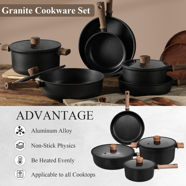 13 Pcs Pots and Pans Set Nonstick, Titanium Nonstick Cookware Sets for All Stovetops, Induction Compatible Kitchen Cooking Set with Frying Pans, Saucepans & Silicone Utensils, PFOA PFOS Free4