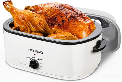 26QT Electric Roaster Oven, Electric Turkey Roaster with Viewing & Self-Basting Lid, Stainless Steel Turkey Roaster Oven, White1