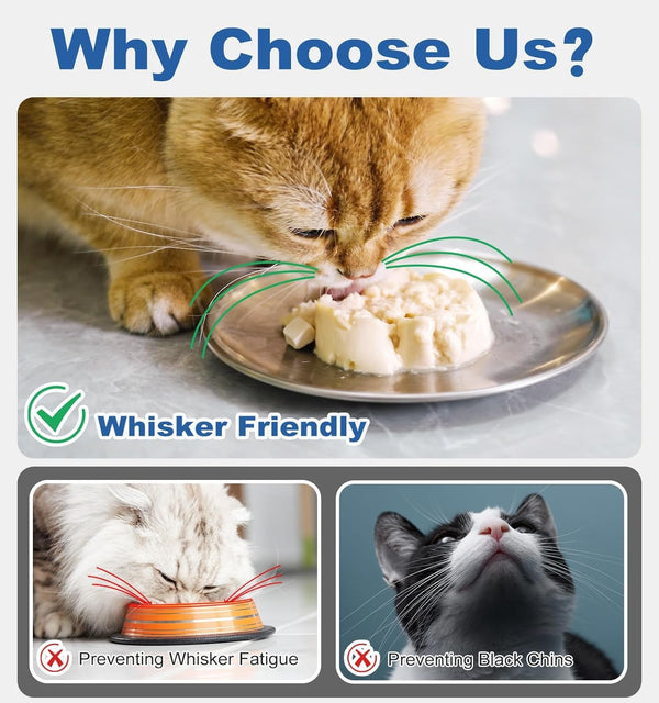 Supet Cat Plates Whisker Friendly, Non Slip Dish for Wet Food, Shallow Wide Flat Bowls Stainless Steel Metal for Indoor Cats, Kitten, Small Dog (13Oz, 4Pcs)2