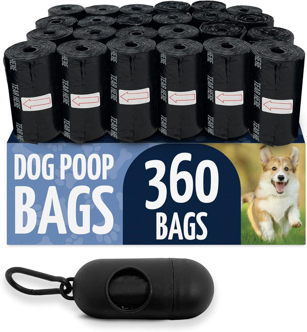 Reli. Dog Poop Bags W/Holder (360 Pack - 24 Rolls) | Leash Clip Dispenser | 9X13" Large Dog Bag for Poop | Unscented, Leak Proof | Black Pet Waste Carrier Refills W/Clip Dispenser1