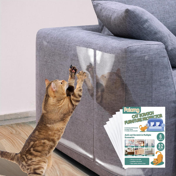 Polamg Cat Scratch Furniture Protector, 12-Pack Clear Sofa Guards | 12 Clear Sheets, 2 Sizes, 52 Twist Pins; Self-Adhesive, Cuttable. Not Recommended: Leather, Faux Leather, Velvet, Microfiber10
