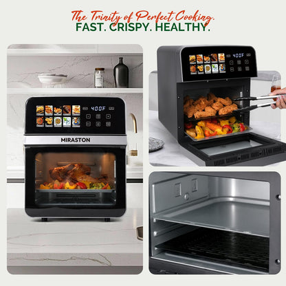 10QT Air Fryer Toaster Oven, Family Size Double-Cooking Combo | EASY CLEAN: Stainless Steel Interior Oven; Dual-Layer Rack Allows Simultaneous Cooking for Healthy Family Meals.4