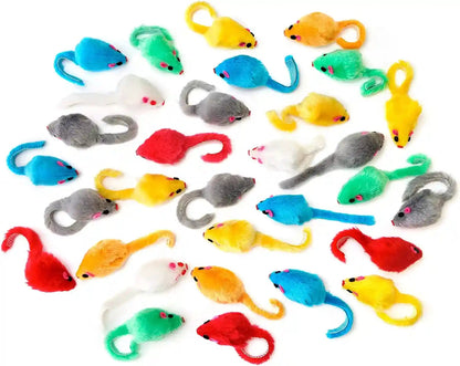 CHIWAVA 36PCS 4.1'' Furry Cat Toy Mice Rattle Small Mouse Kitten Interactive Play Assorted Color9