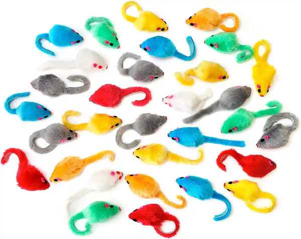 CHIWAVA 36PCS 4.1'' Furry Cat Toy Mice Rattle Small Mouse Kitten Interactive Play Assorted Color9