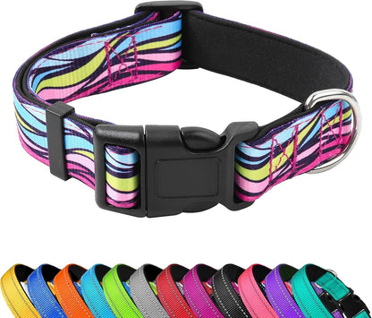 Reflective Dog Collar, Adjustable Soft Neoprene Padded,Teal,M | Breathable Nylon for Medium Dogs,Tear-Resistant Webbing,Chafe‑Free on Walks and Hikes,Metal D-Ring,Night Safety22