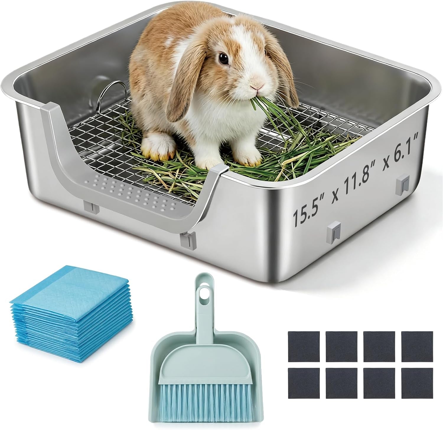 stainless-steel-sifting-litter-box-for-rabbit-bunny-16-9-13-4-inl-w-raised-border-split-double-layer-metal-grate-easy-clean-extra-large-space-for-guinea-pig-ferret
