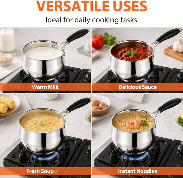 Sauce Pan, 2 Quart Stainless Steel Saucepan with Lid | Small Sauce Pot with Triply Base Fits Induction & Most Stoves, for Cooking Boiling Heating, Even Heat & Dishwasher Safe7